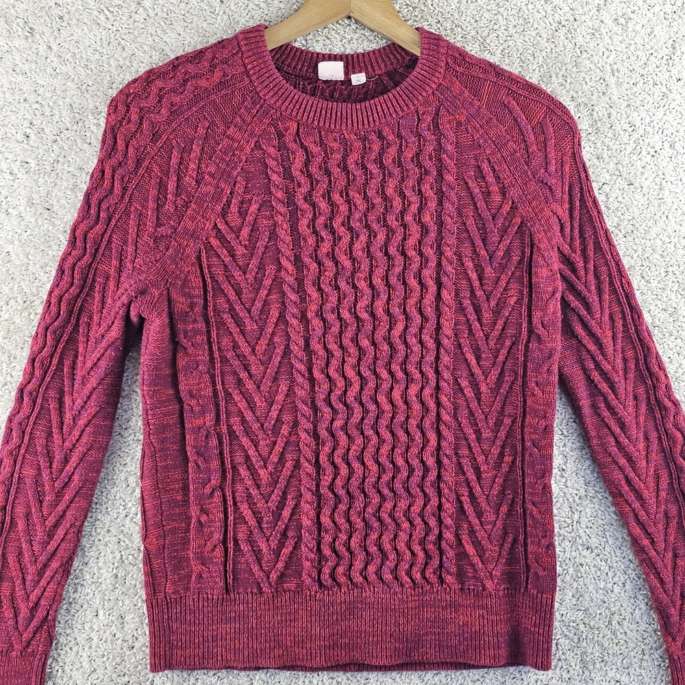 Gap Women's Wavy Cable Knit Berry Sweater Size Medium Red Purple 100% Cotton